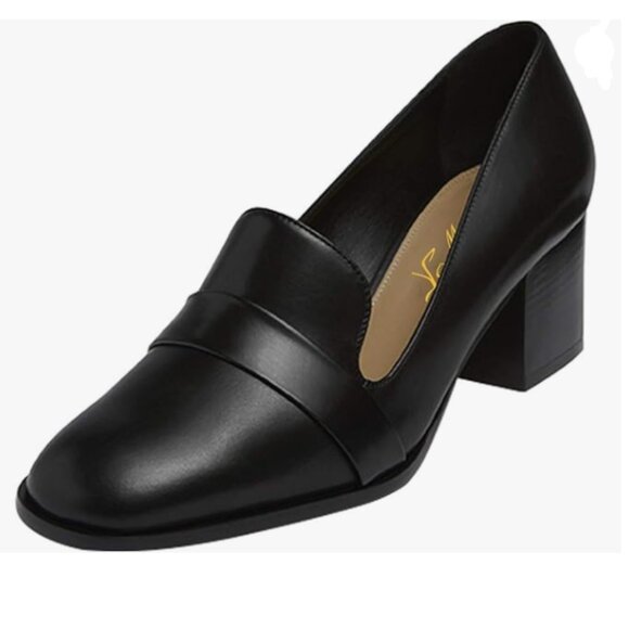 Classic Black Block Heel Loafers - Picture 1 of 8